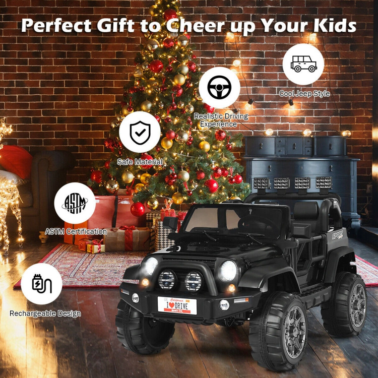 Hivvago 12V 2-Seater Ride on Car Truck with Remote Control and Storage Room