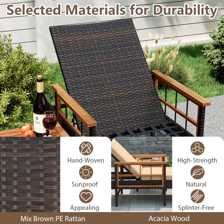 Hivvago Patio Rattan Chaise Lounge With 4-Level Adjustable Backrest