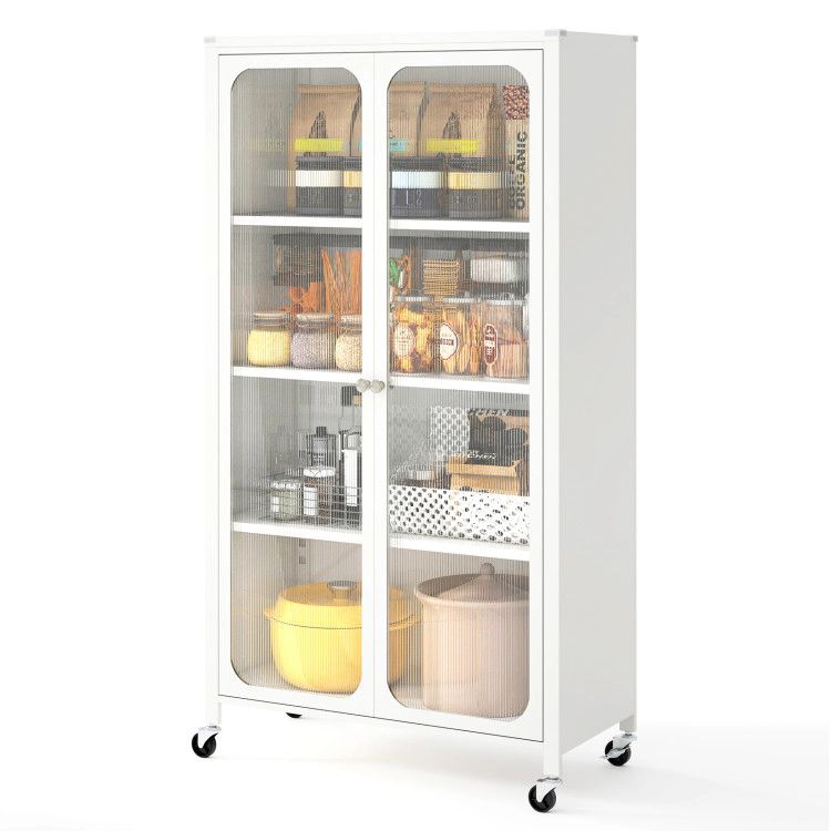 Hivvago 58 Inches Bookcase with Adjustable Shelves and Lockable Wheels-White