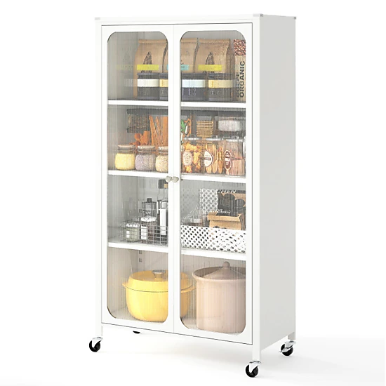 Hivvago 58 Inches Bookcase With Adjustable Shelves And Lockable Wheels-White