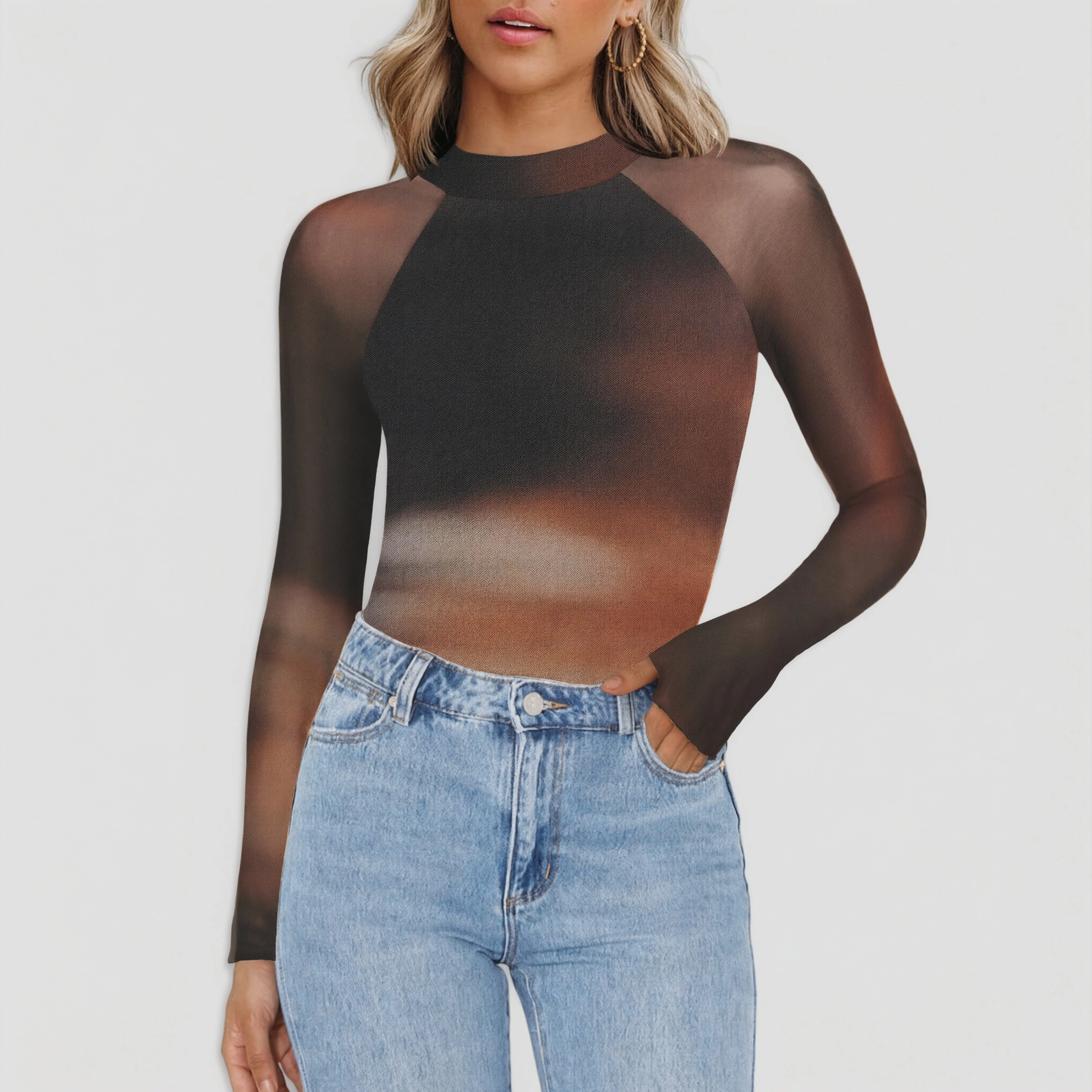 Zeagoo Women Mesh Mock Neck Blouse
