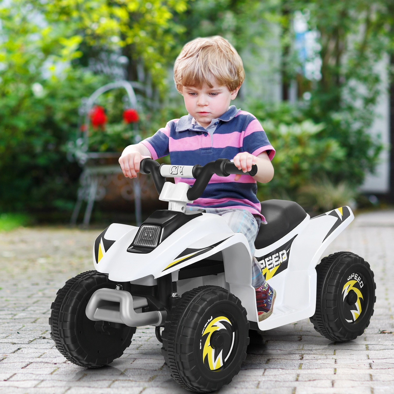 SUGIFT 6V 4-Wheel Electric Ride-On ATV Quad 66-lb Capacity Ages 3+ 28.5-in Long Rechargeable Battery White