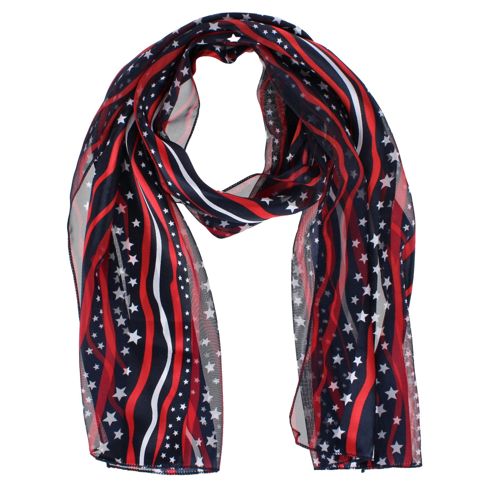 CTM Women's Satin American Stars and Stripes Lightweight Scarf