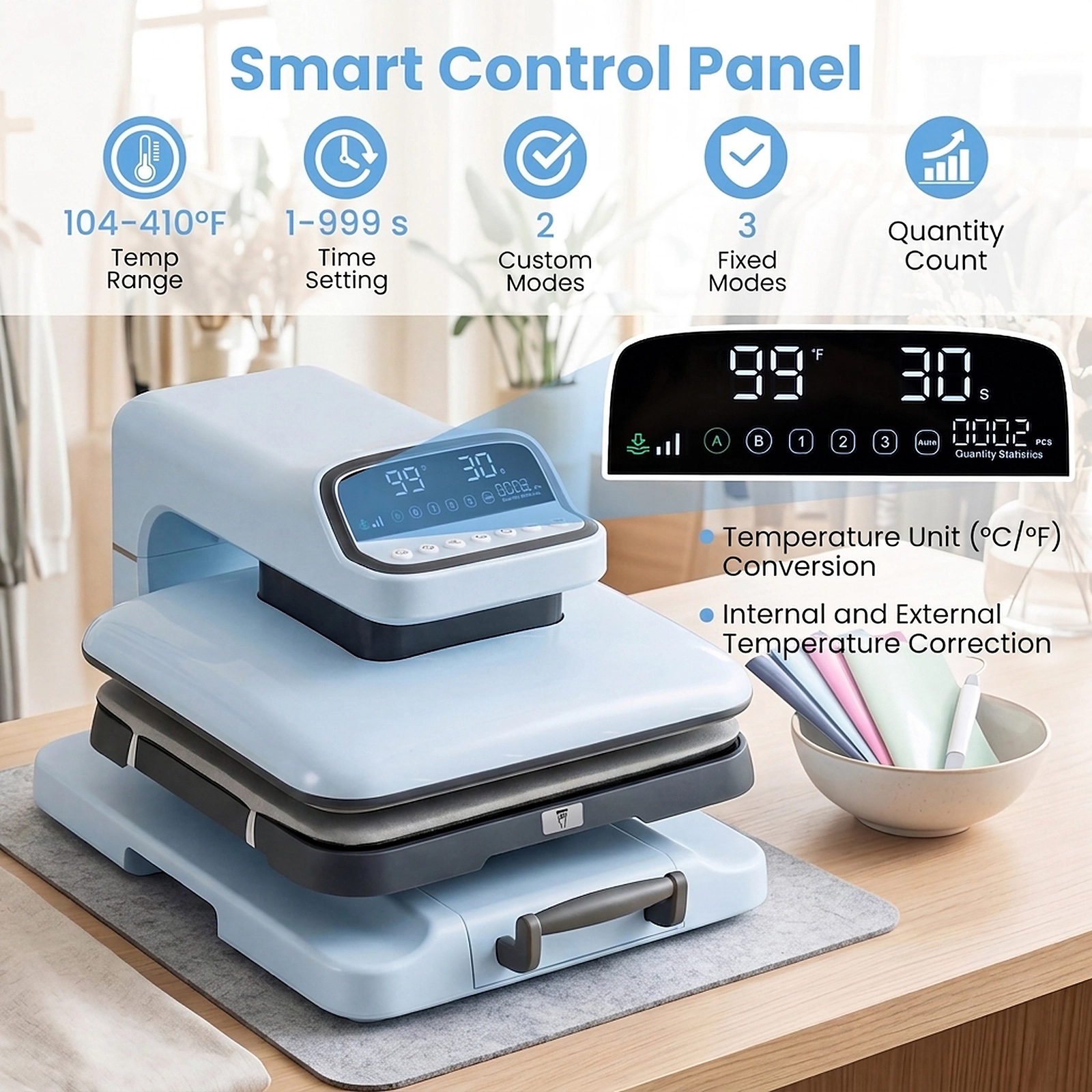 SUGIFT 1500W Auto Release Heat Press Machine for T Shirts with 15-in x 15-in Pressing Plate for Washer Users Blue