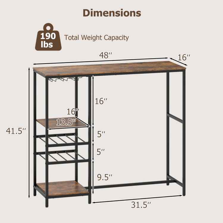 Hivvago Rectangular Bar Dining Table with Integrated Shelving for Storage