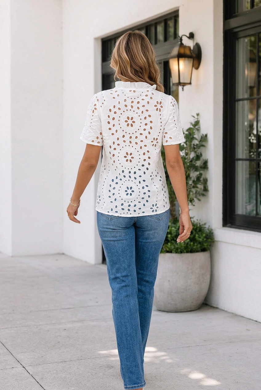 Threaded Pear Ila Hollow Out Blouse