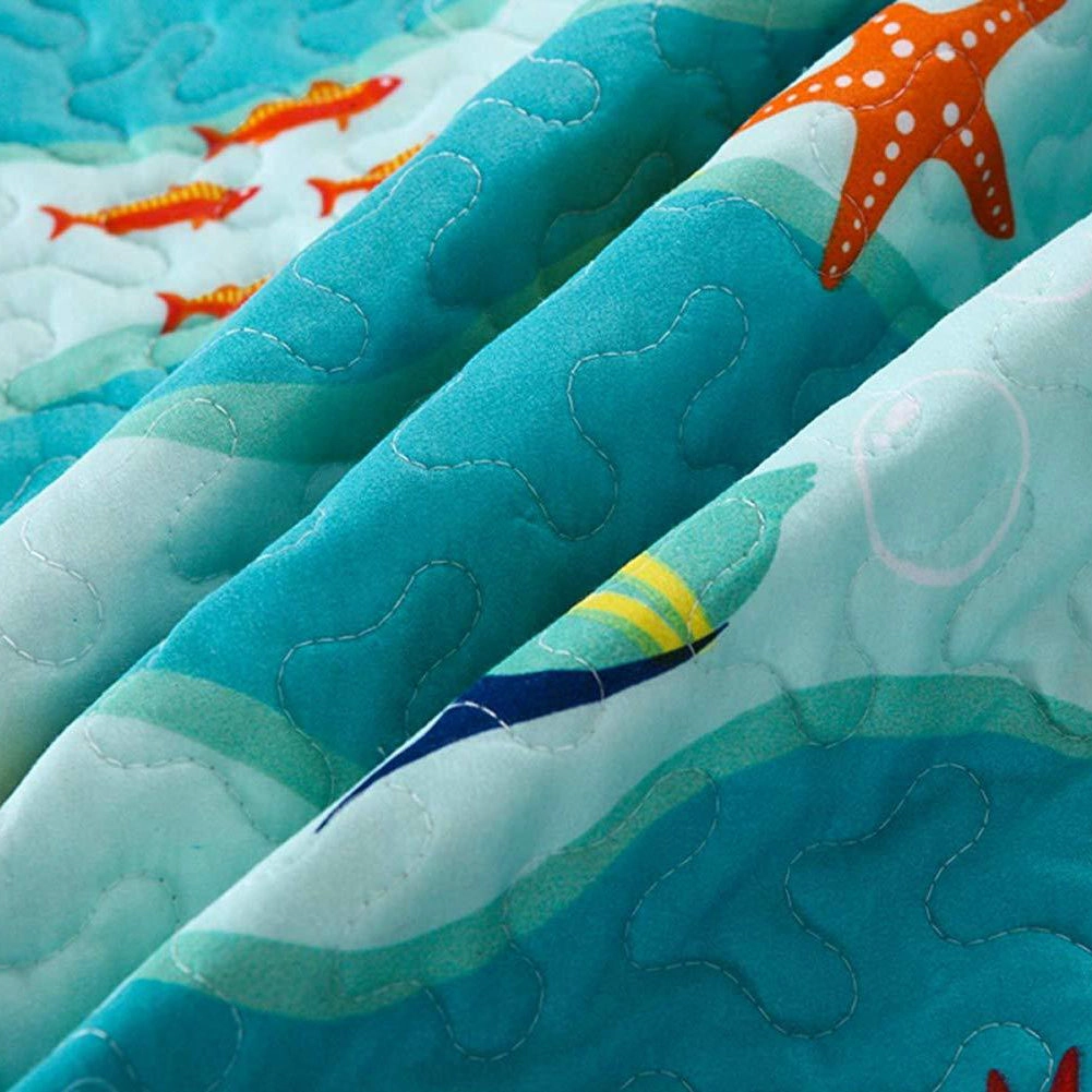 MarCielo 2/3 Piece Kids Ocean Quilt Set, Sea Life Bedspread Set
