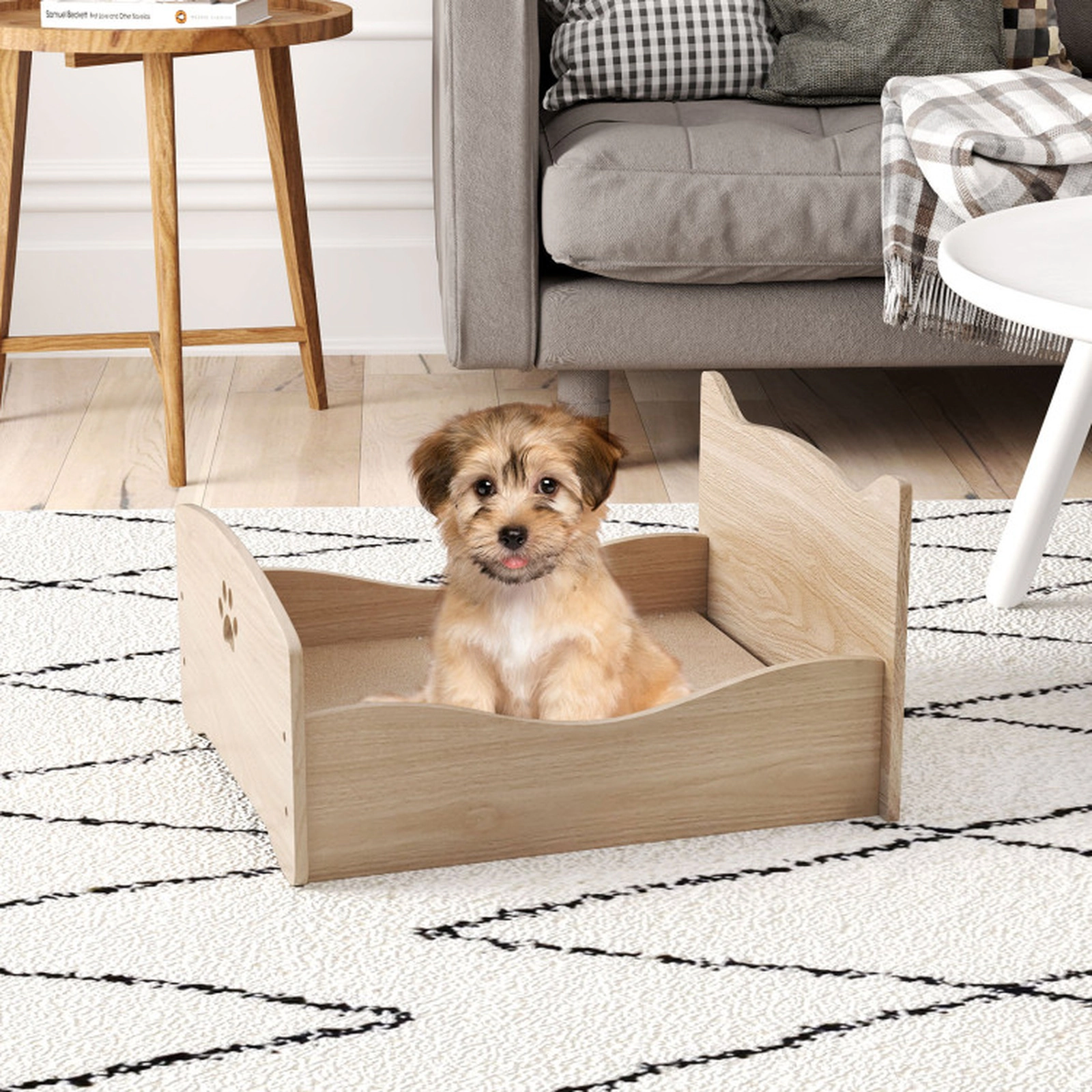 SUGIFT Elevated Pet Bed Frame with Guard Rails 44-lb Capacity Natural