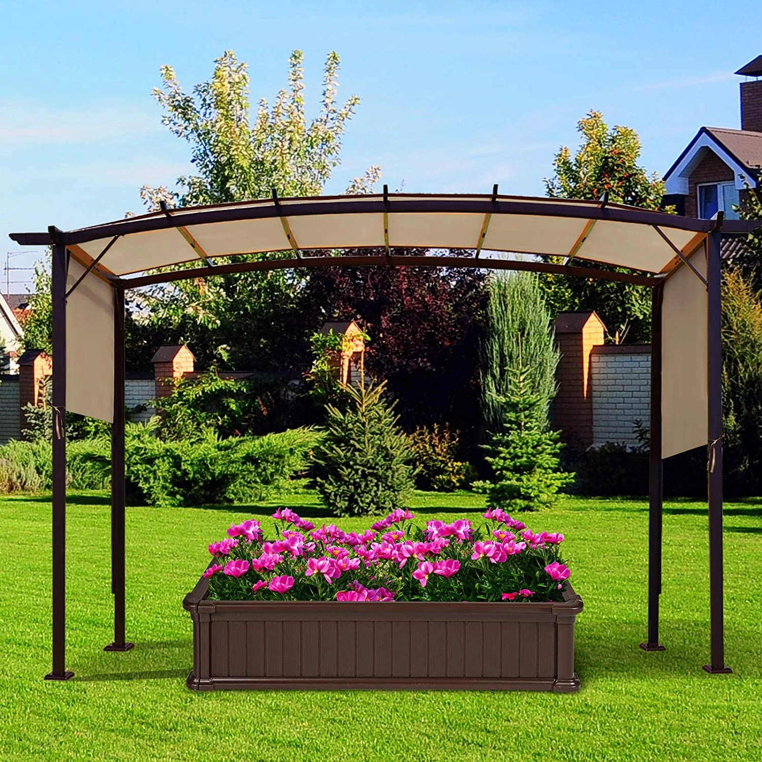 SUGIFT Outdoor Replacement Pergola Canopy Shade Cover 17 x 7 in with Copper Grommets and 4 Straps Beige
