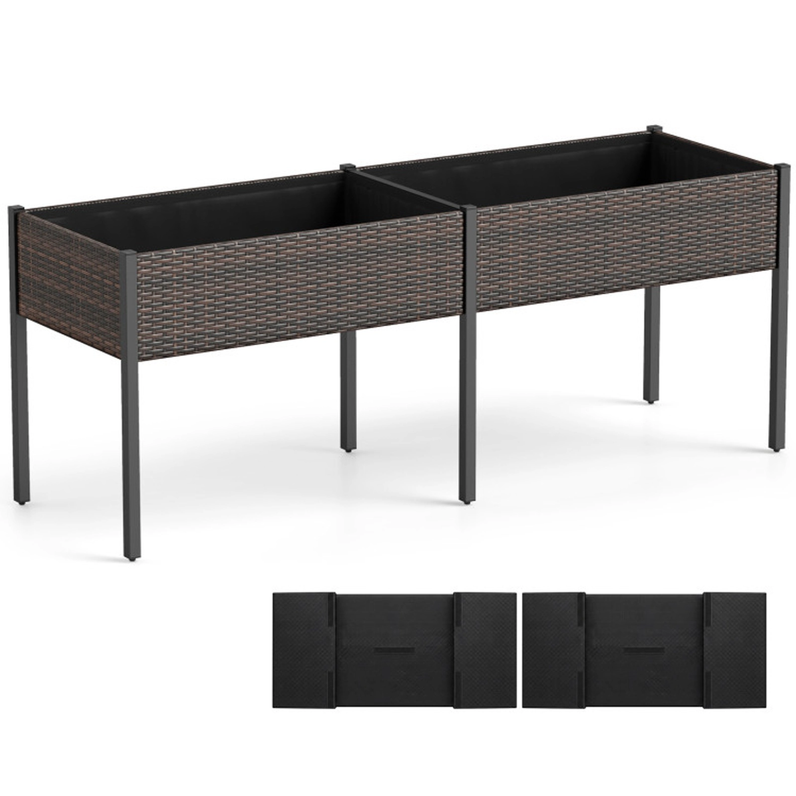 SUGIFT Raised PE Rattan Outdoor Planter Garden Bed with Legs and Removable Liners 352-lb Total Capacity Mixed Brown