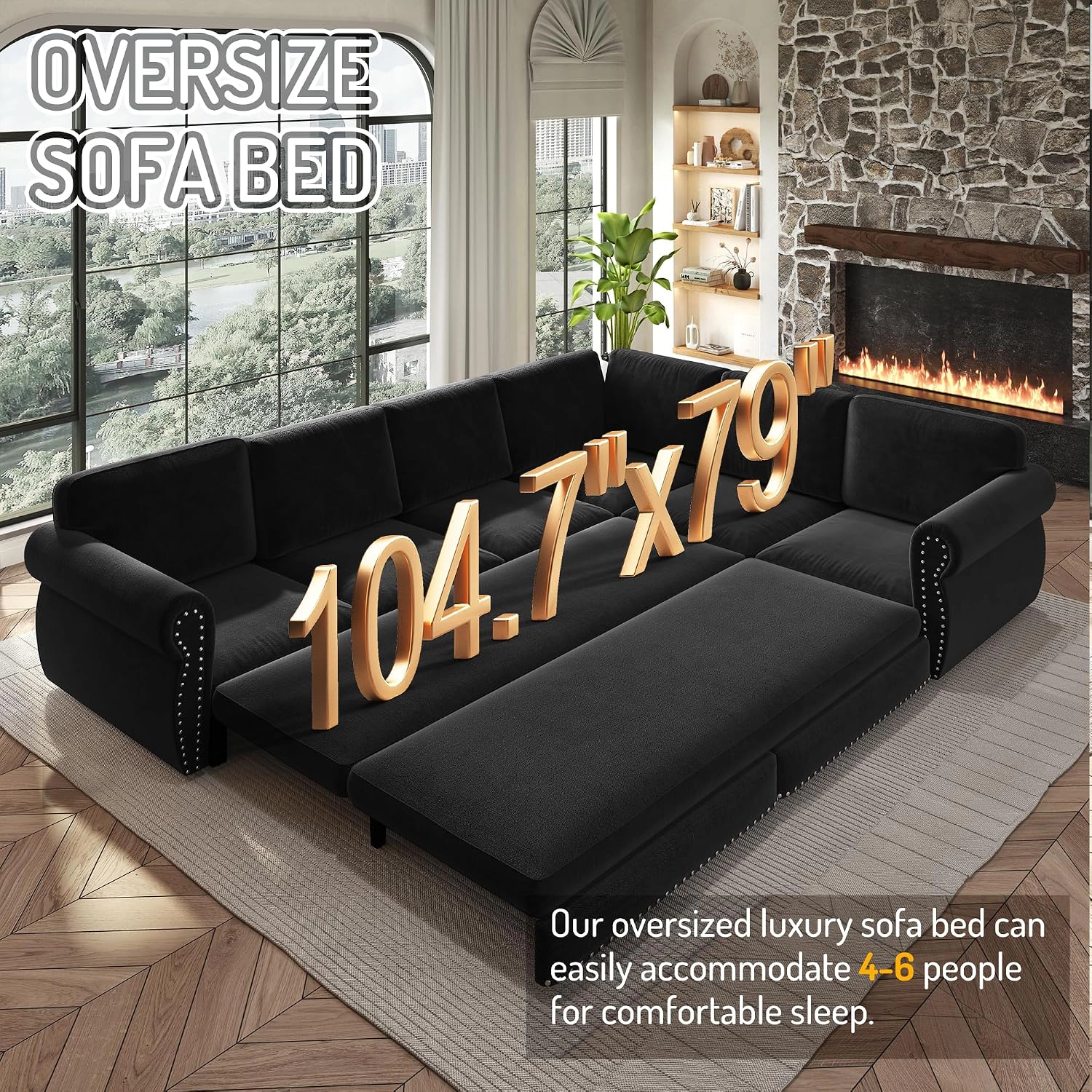 RENDGO 118 L Shaped Sectional Sleeper Sofa with Pull Out Bed