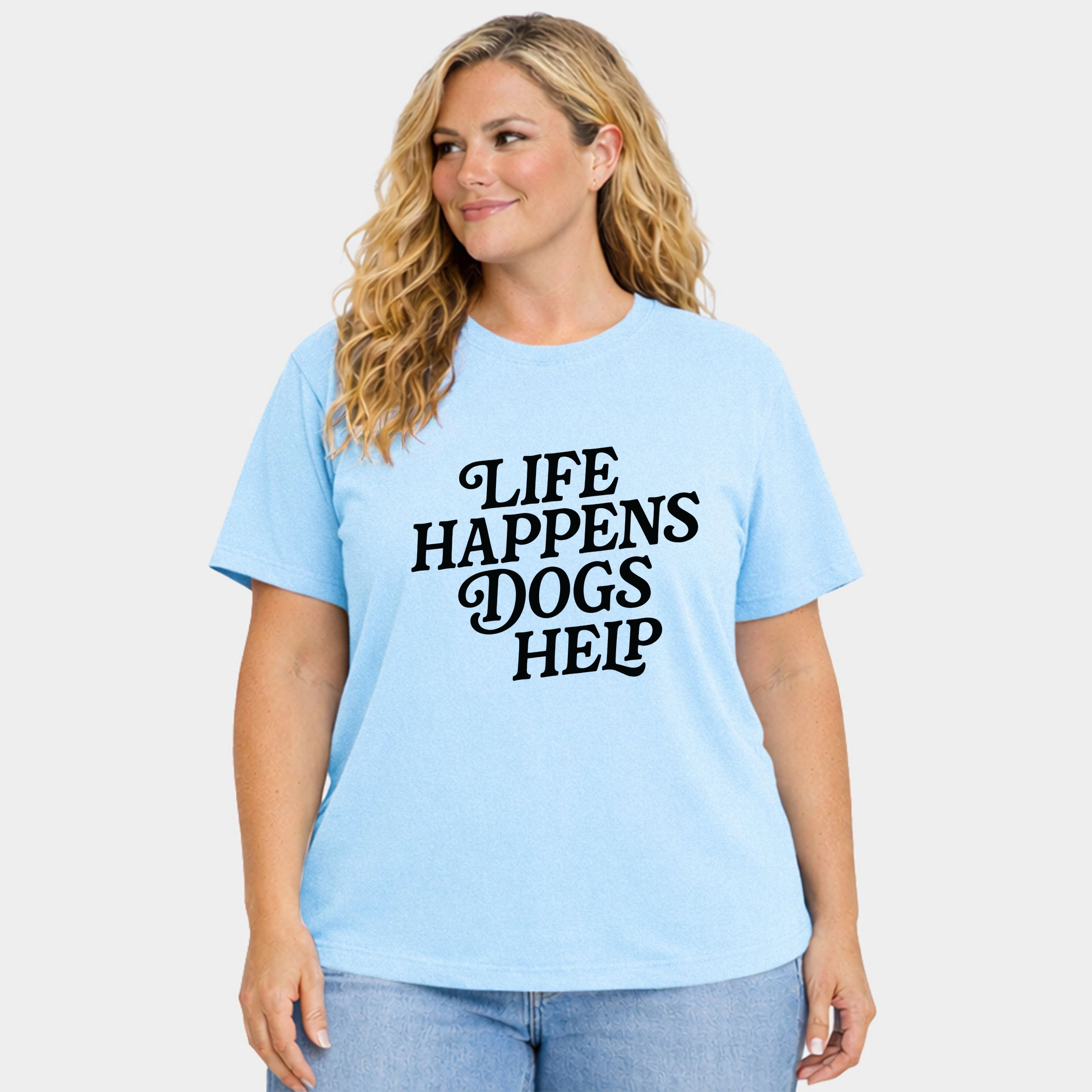 Simply Sage Market - Life Happens Dogs Help Women's Plus Sized Garment Dyed Graphic T-Shirt