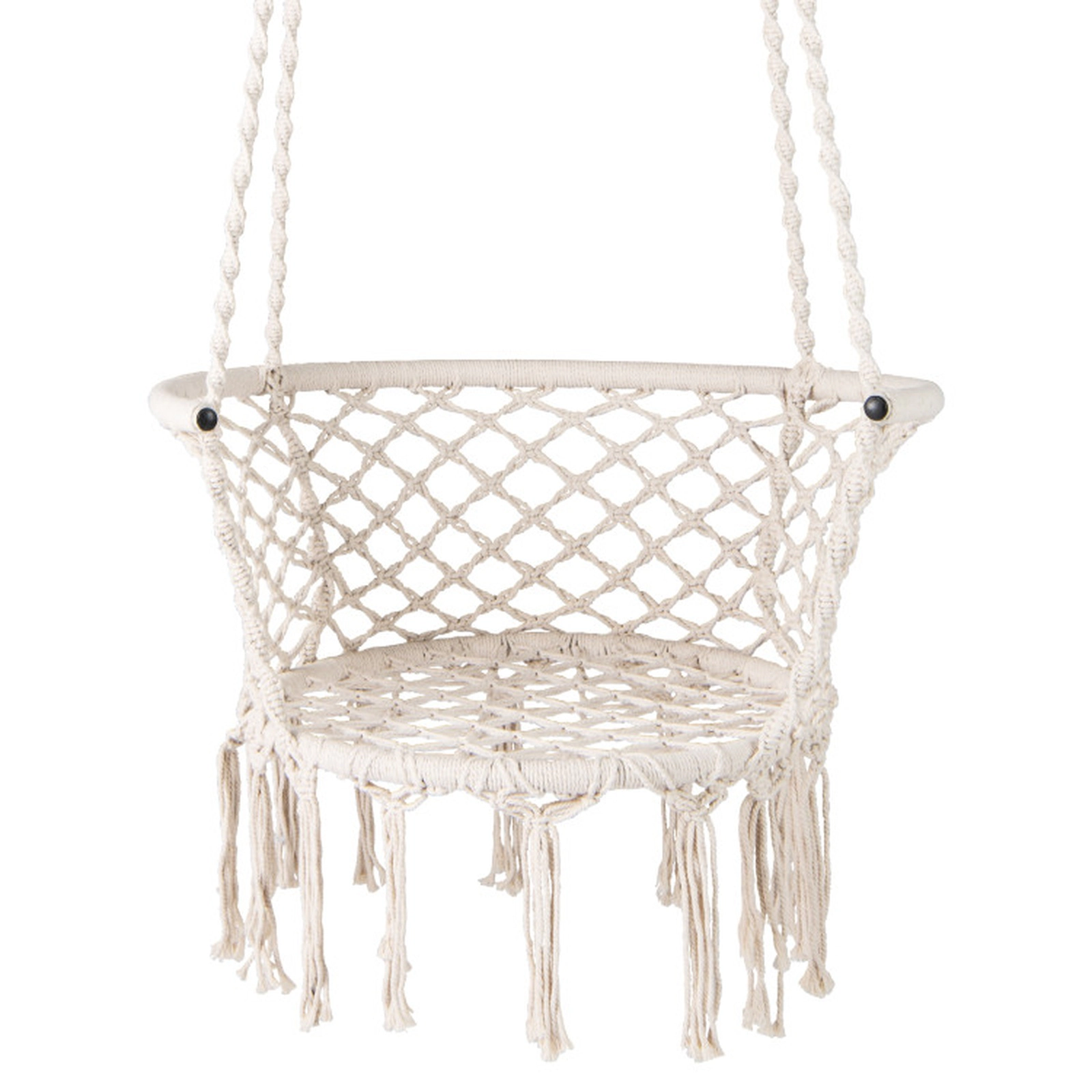 SUGIFT 350-lb Capacity Macrame Hanging Hammock Swing Chair with Cotton Rope and Elegant Fringe Trim