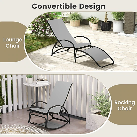 LJG 2-in-1 Outdoor Rocking Chair with 4-Position Adjustable Backrest for Patio Porch Poolside