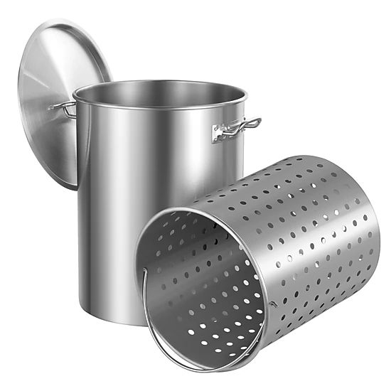 HONGGE Stainless Steel Stockpot Large Cooking Pots Cookware Sauce Pot with Basket Lid and Handle Heavy Duty Commercial