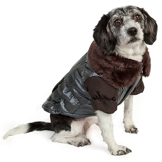 Pet Life ® Ultra Fur 'Track-Collared' Metallic Pet Jacket