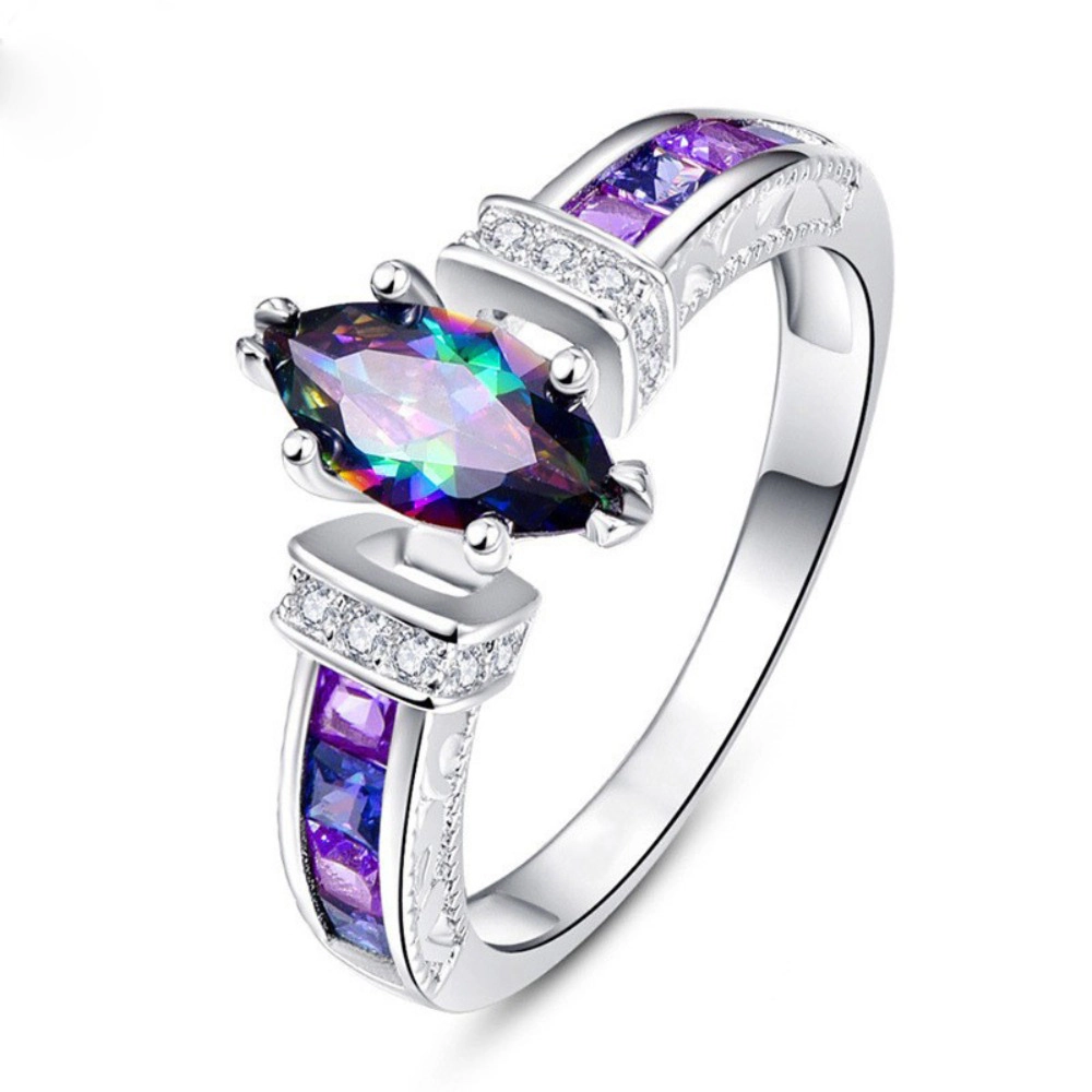 Women Engagement Rings Fashion Jewelry 925 Sterling Silver Plated Simulated Topaz Ring