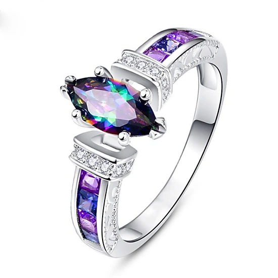 Women Engagement Rings Fashion Jewelry 925 Sterling Silver Plated Simulated Topaz Ring