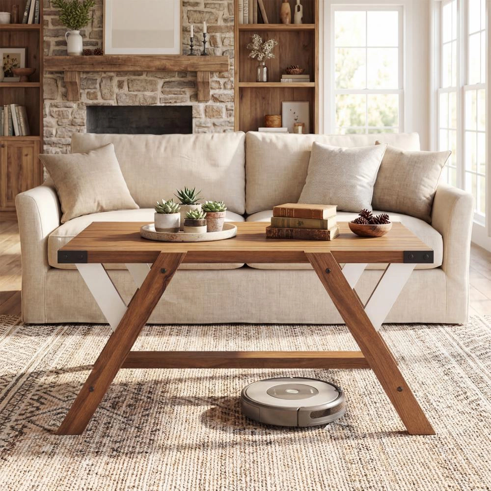 Hivvago Farmhouse Center Table With Decorative Nailhead Accents For Living Room