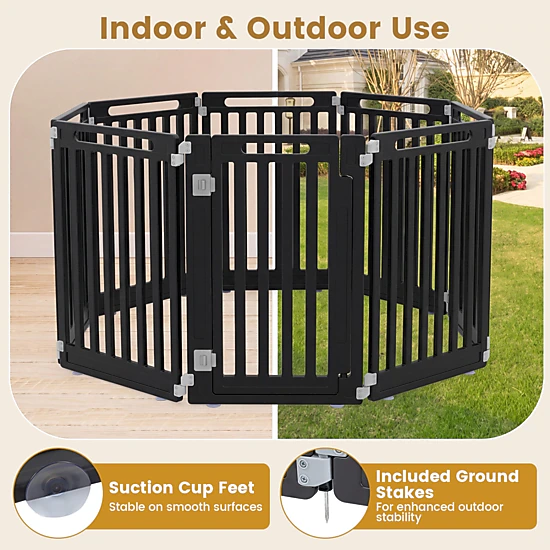 SUGIFT Black 31.5 Inch HDPE for Indoor and Outdoor 8-Panel Dog Playpen Pet Fence