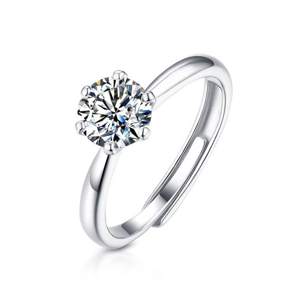 Wardrobe Whimsy Six‑Prong Round Cubic Zirconia Solitaire Adjustable Ring