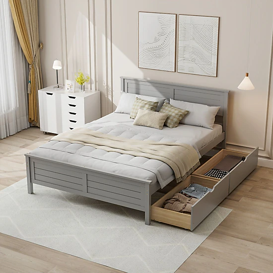 SlickBlue Full Bed Frame with Wood Headboard & Storage Drawers