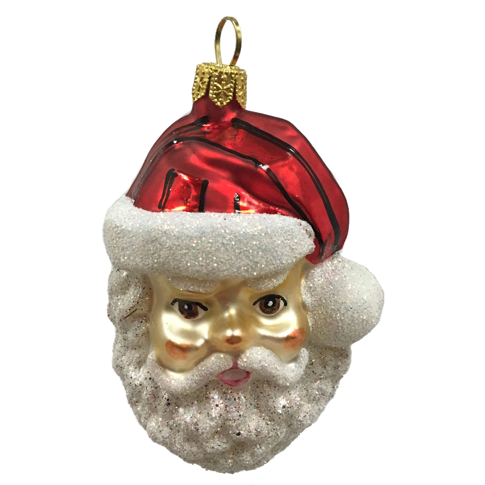Pinnacle Peak Trading Company Santa Claus Face with Glitter Beard Polish Glass Christmas Tree Ornament