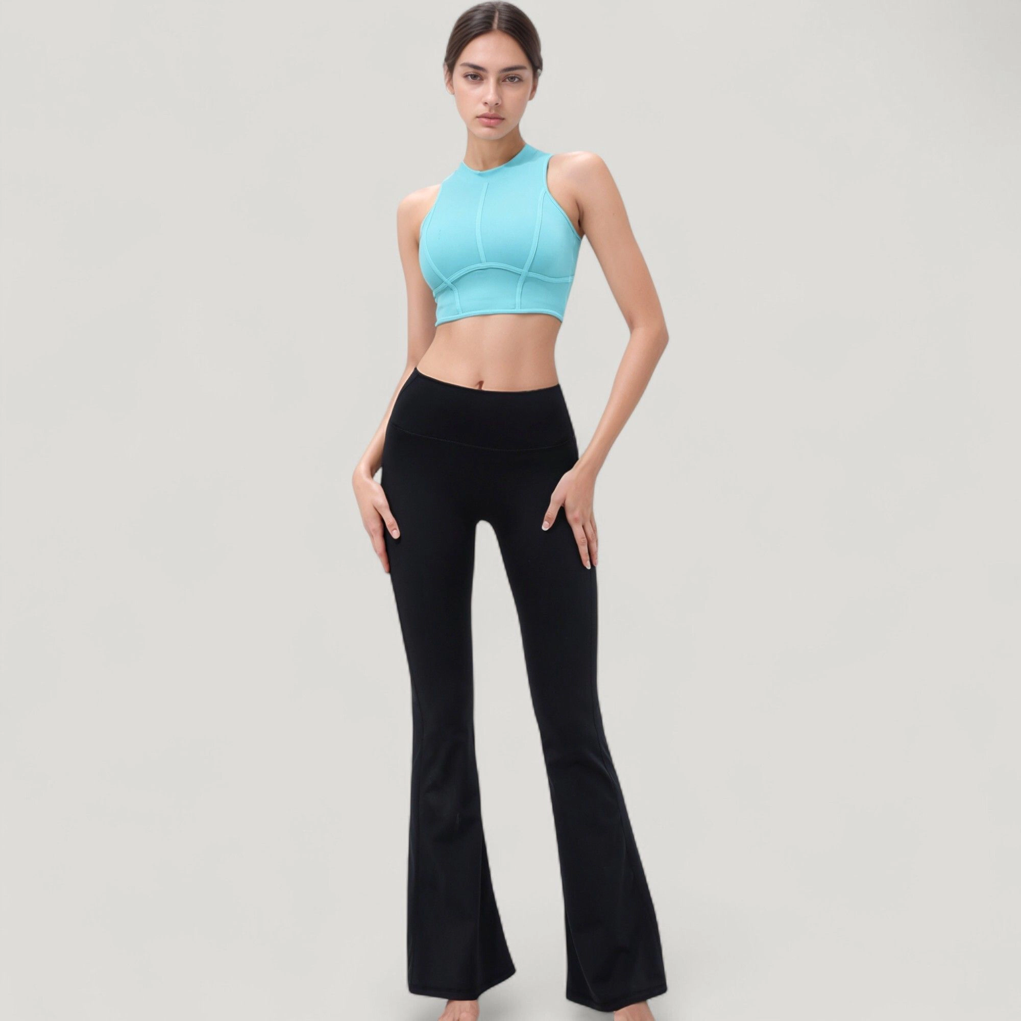 Anna-Kaci Active Women's High Waist Flare Yoga Pants with Seam Detailing