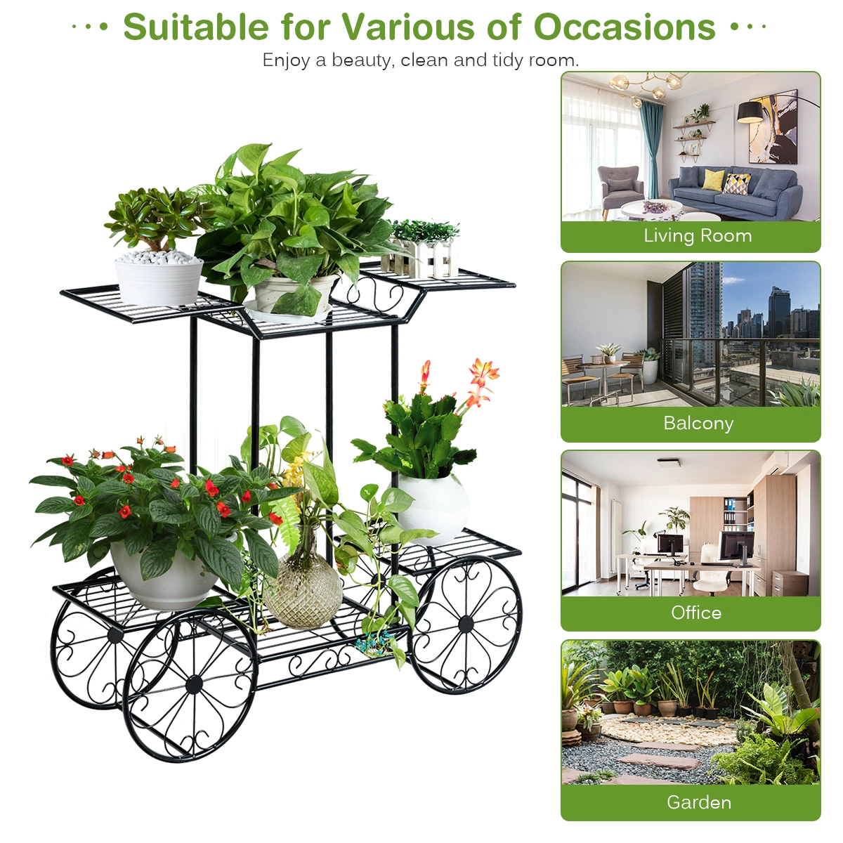 Slickblue Metal 6 Tier Plant Stand Cart Design Flower Shelf Organizer for Indoor Outdoor Use