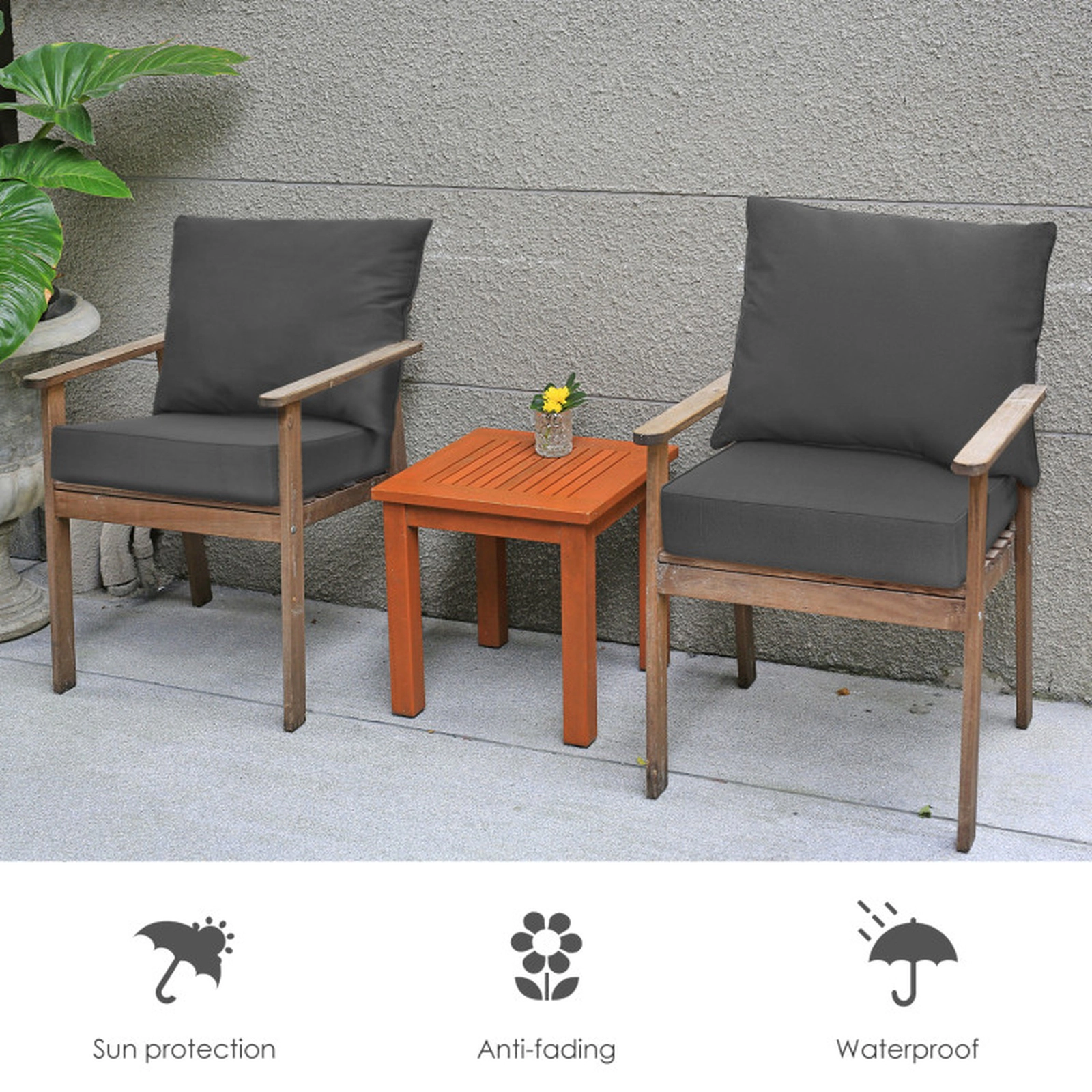 SUGIFT Deep Seat Chair Cushion Pads Set with Rope Belts for Indoor and Outdoor Gray