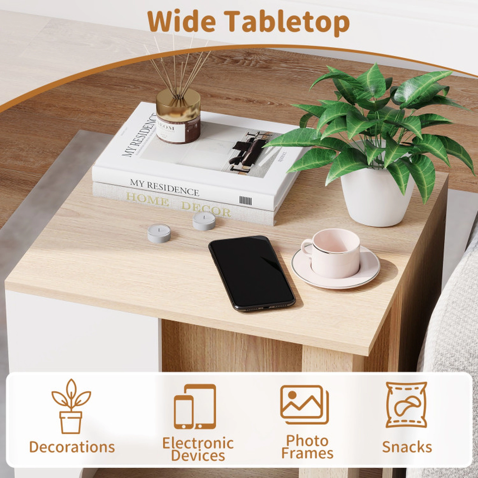 SUGIFT 44-lb Capacity Wooden Semi-Enclosed Cat Bed Side Table with Cat Head Entry and Metal Legs