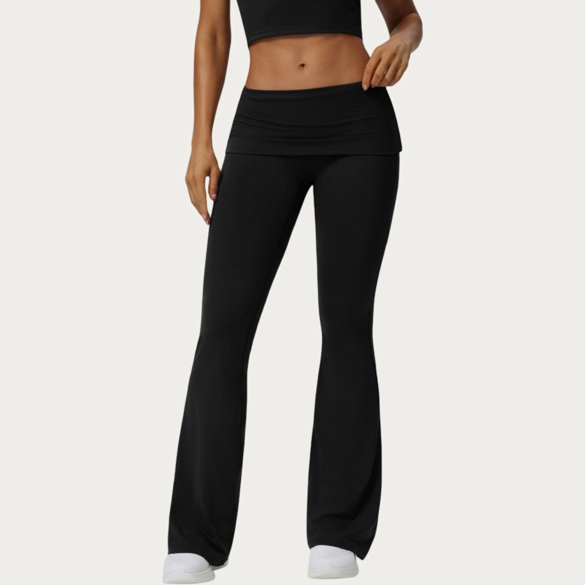 Anna-Kaci Active Women's Foldover Waist Flare Leggings with Smooth Stretch Knit Fabric