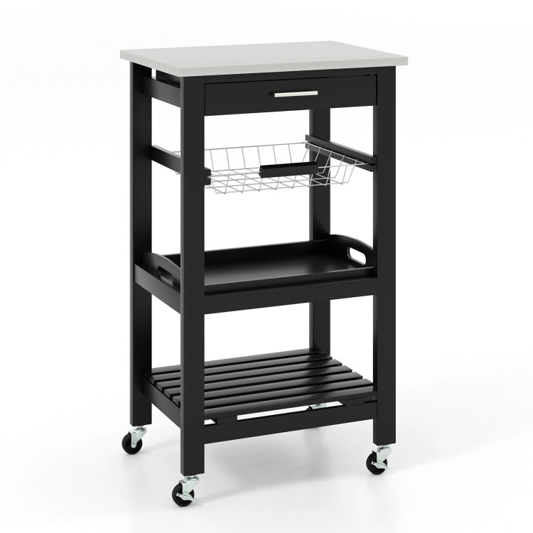 Hivvago Mobile Kitchen Island Cart with Stainless Steel Top and Storage Basket