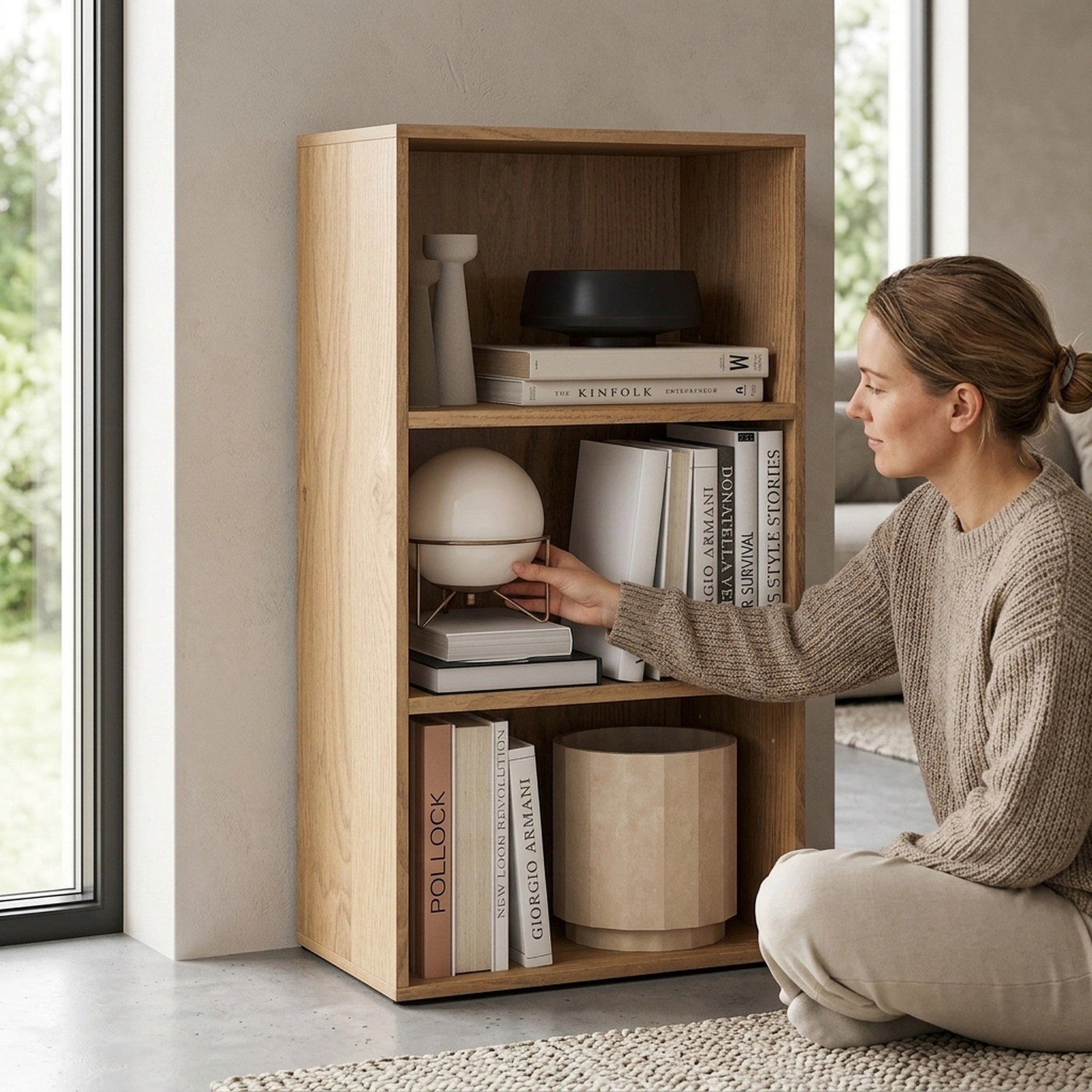 SUGIFT Natural 3-Tier Cube Bookcase with 5-Position Adjustable Shelves