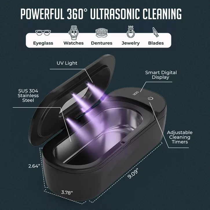 Luminuxe Portable Ultrasonic Jewelry Cleaner, 48KHz Deep Cleaning Machine for Jewelry, Eyeglasses, Watches, Lightweight