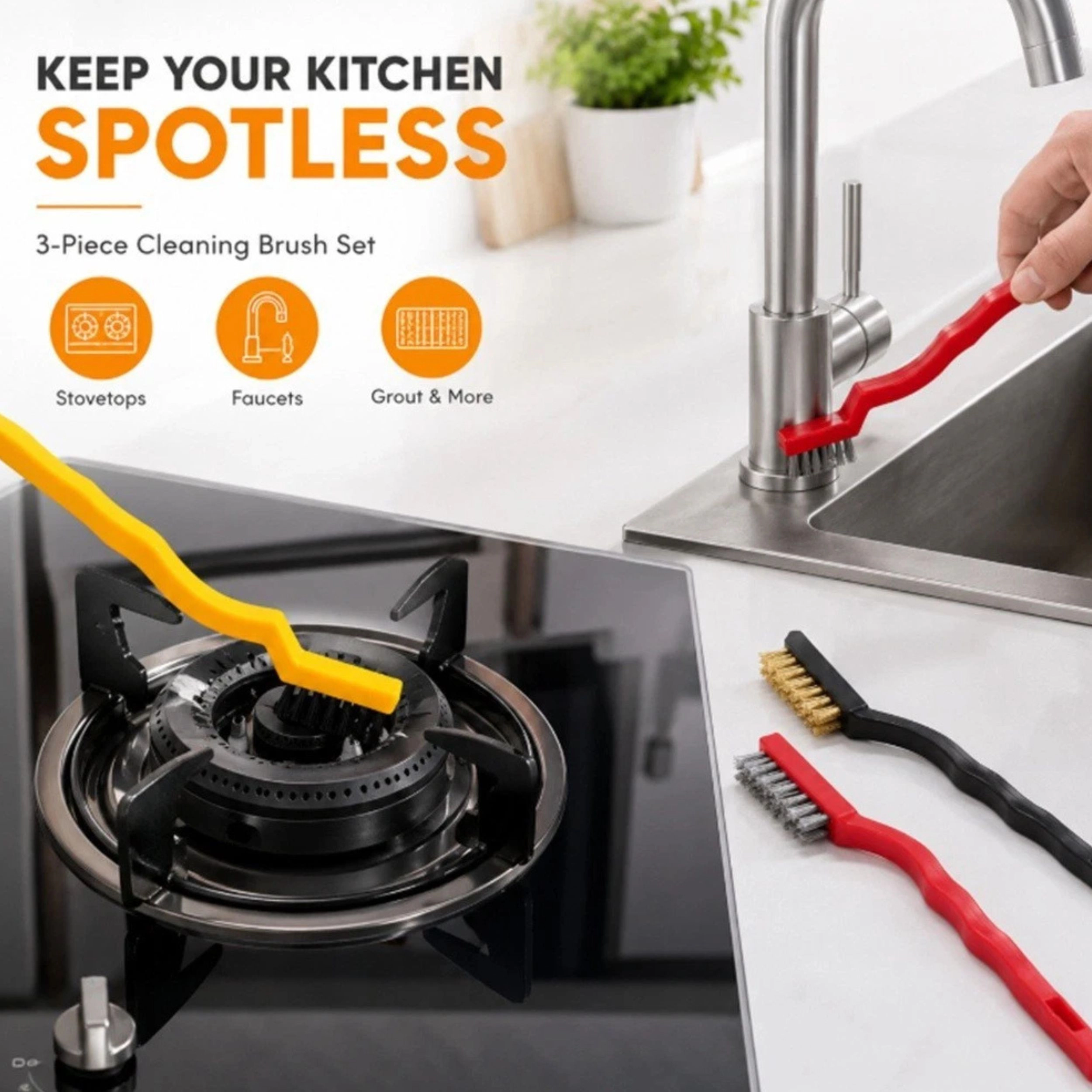 Home Collection Pack of 3 Gas Stove Cleaning Wire Brush Kitchen Scrubbers