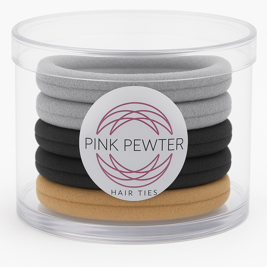 Pink Pewter Gentle Cotton Comfort Hair Ties in Cylinder (5pc)