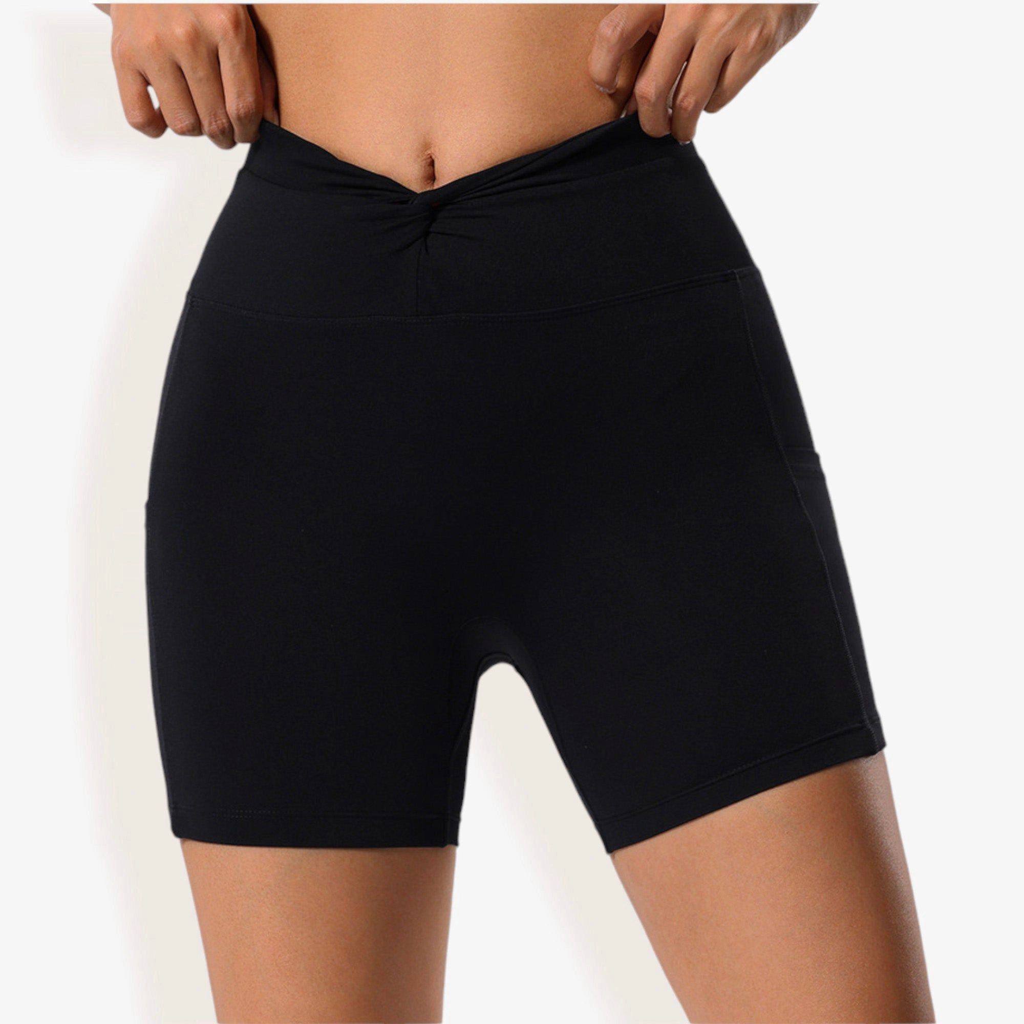 Anna-Kaci Women's High Waist Ruched Front Biker Shorts with Side Pockets and Seamless Stretch Fabric for Activewear