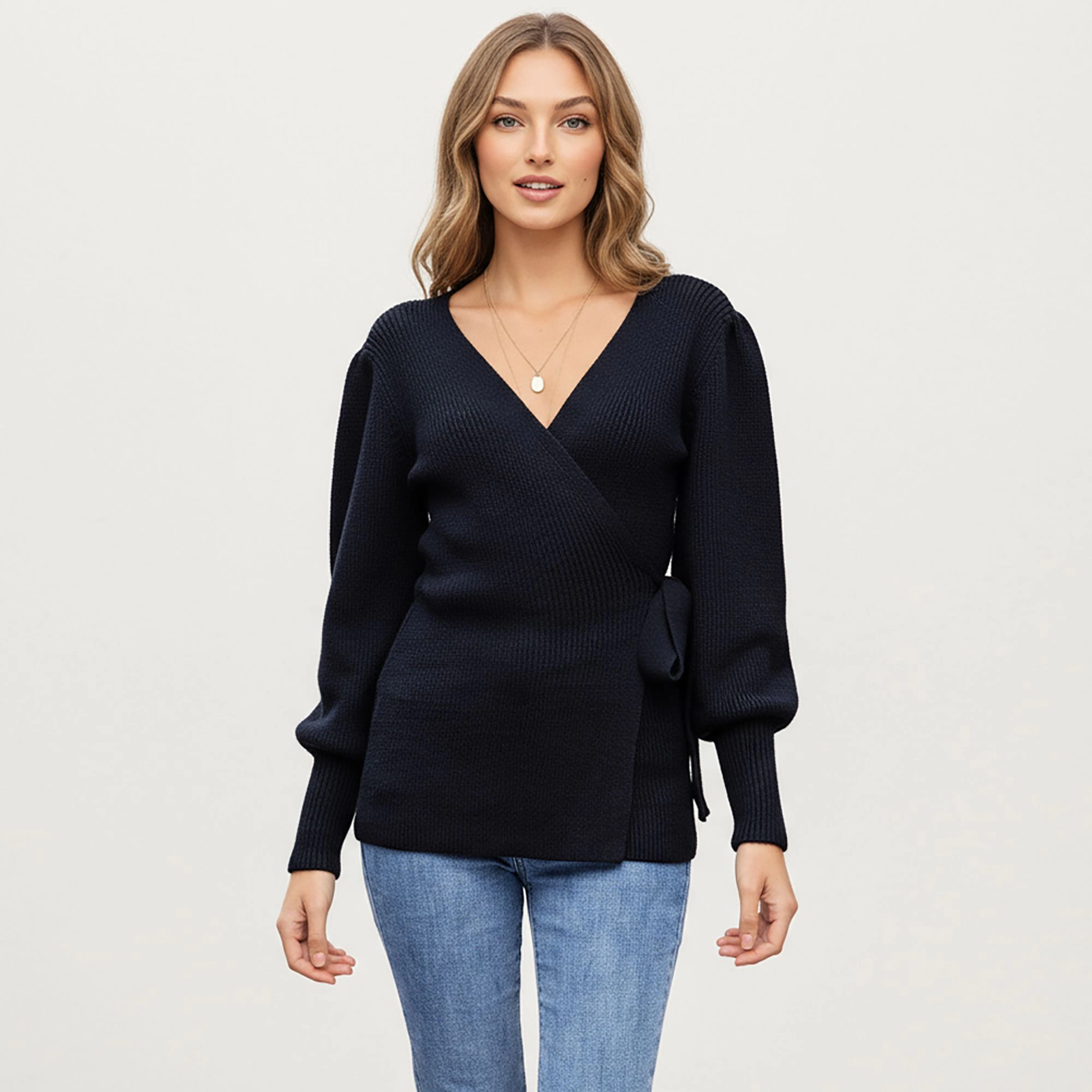 Anna-Kaci Women's Knit Wrap Top with, Textured Ribbed Fabric and Side Tie Detail Creating a Feminine Silhouette