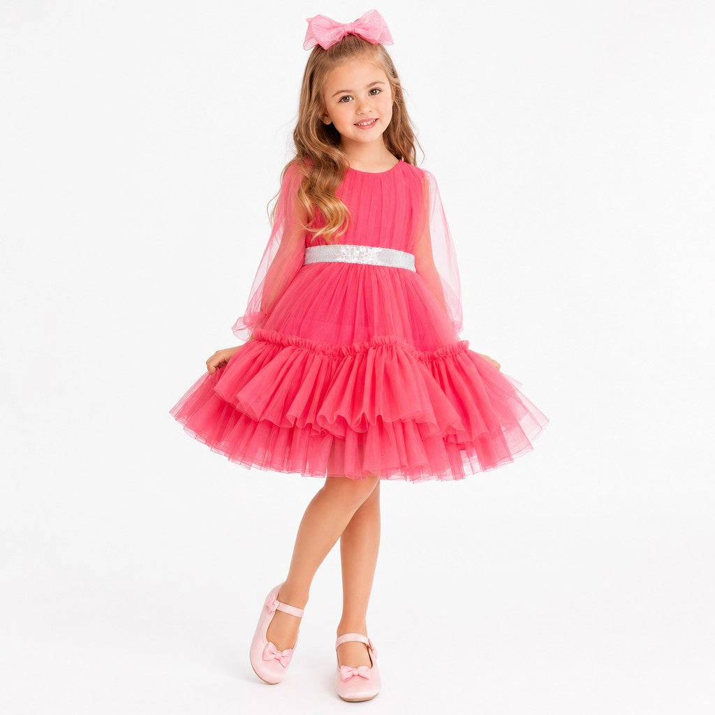 Faeella Girls Parisian Rosé Pink Tulle Birthday Party Dress