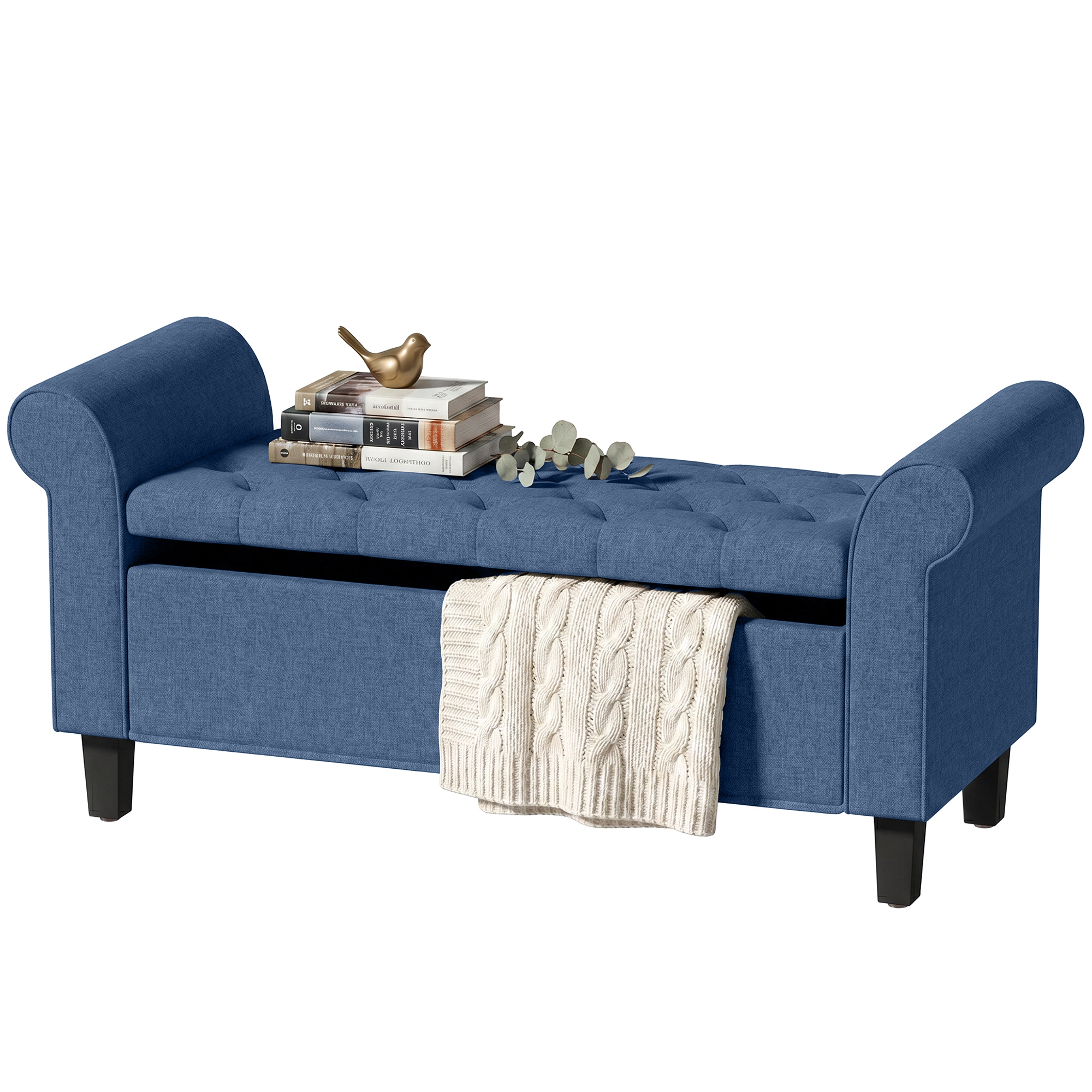 Hivvago Decorative Storage Ottoman Bench With Safety Hinge And Rolled Arm Design