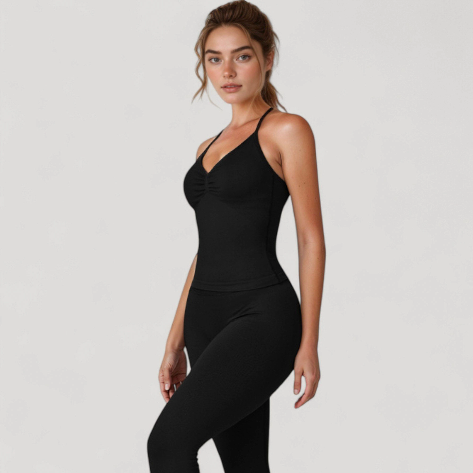 Anna-Kaci Women's Seamless Padded Cami Tank Top with Ruched Front Detail and Adjustable Halter Straps