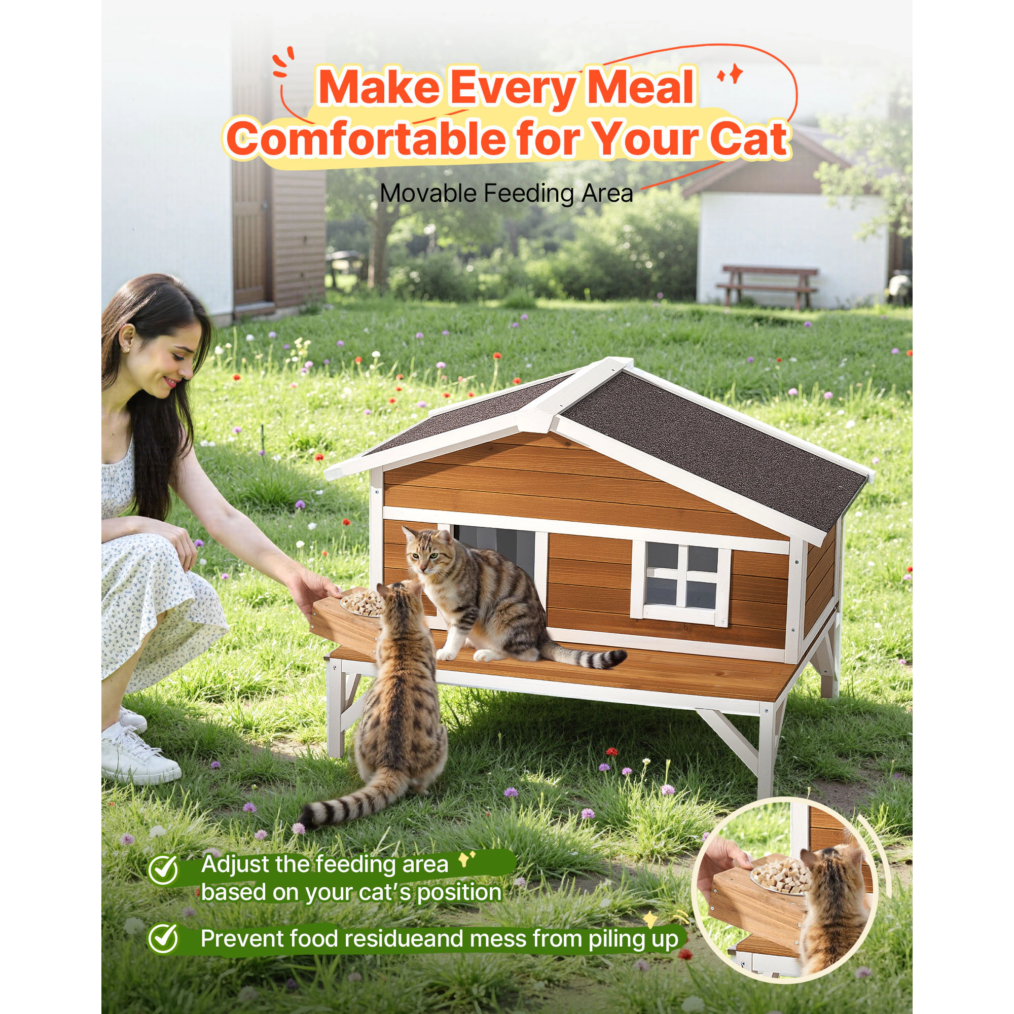 HONGGE Outdoor Wooden Cat House Shelter for Feral Cats in Winter with Waterproof Roof