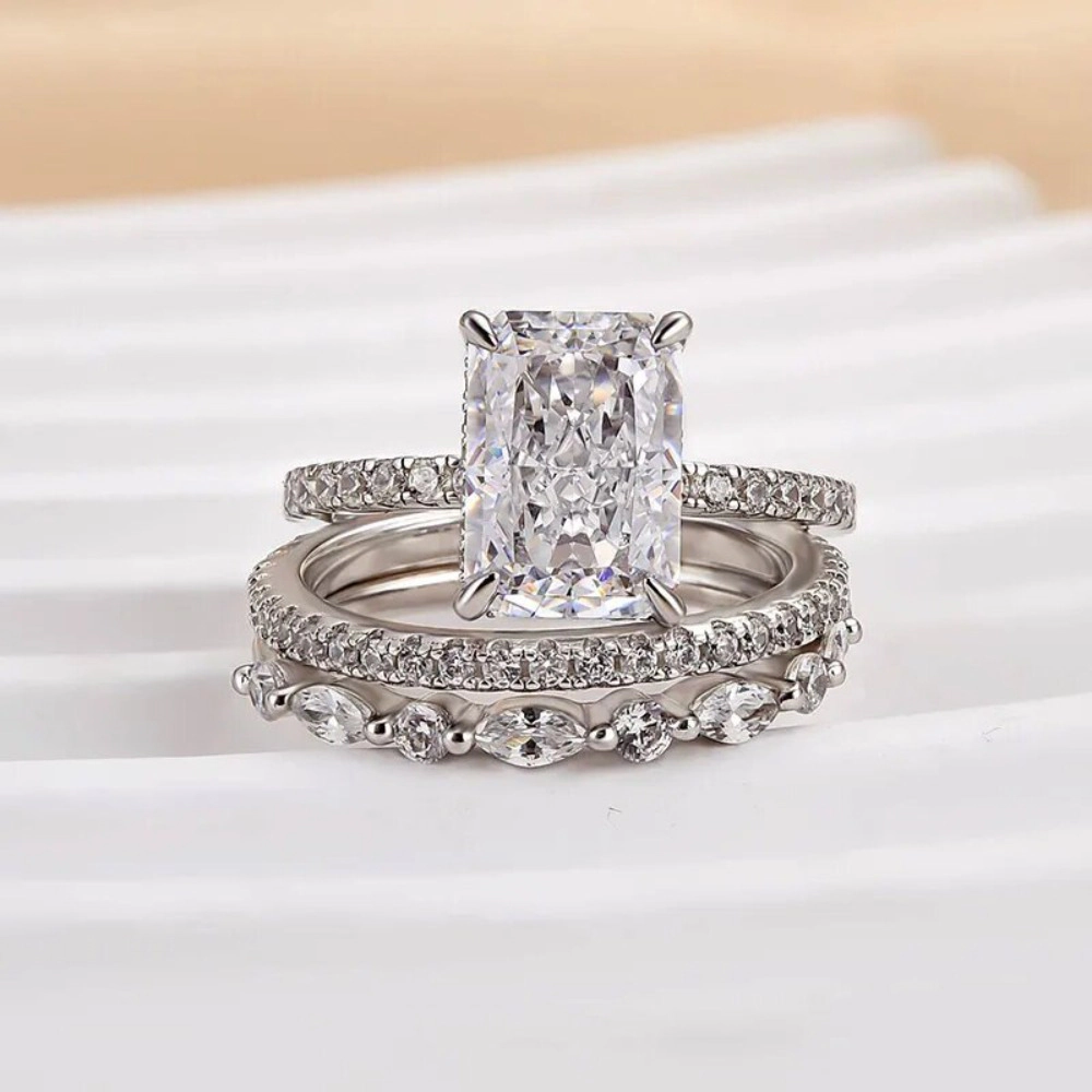 Princess Cut Cubic Zirconia 7‑Piece Bridal Ring Set Stackable Engagement Wedding Bands for Women