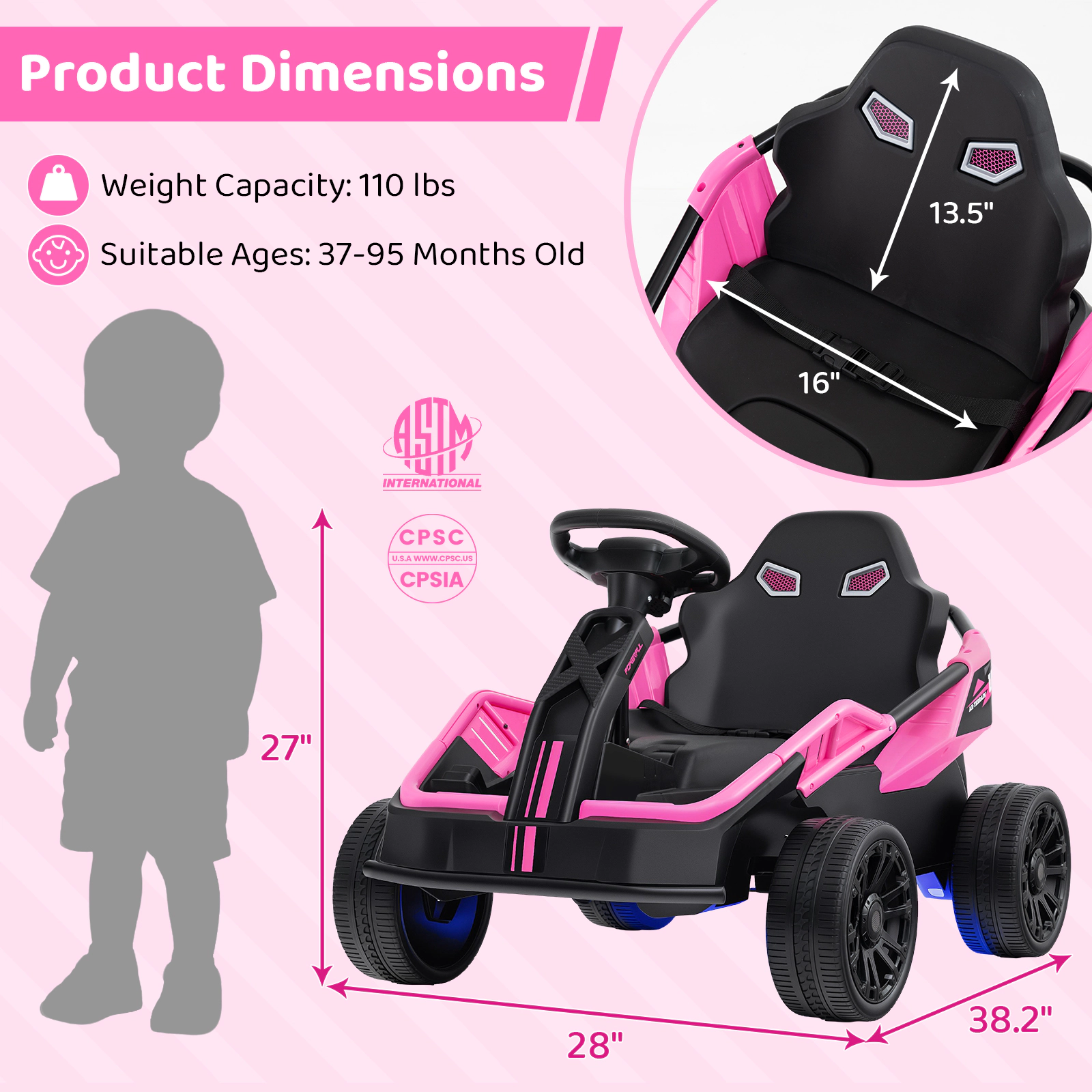 SUGIFT 12V Electric Ride-On UTV Car with Remote Control and Music 110-lb Capacity Ages 37-95 Months Pink