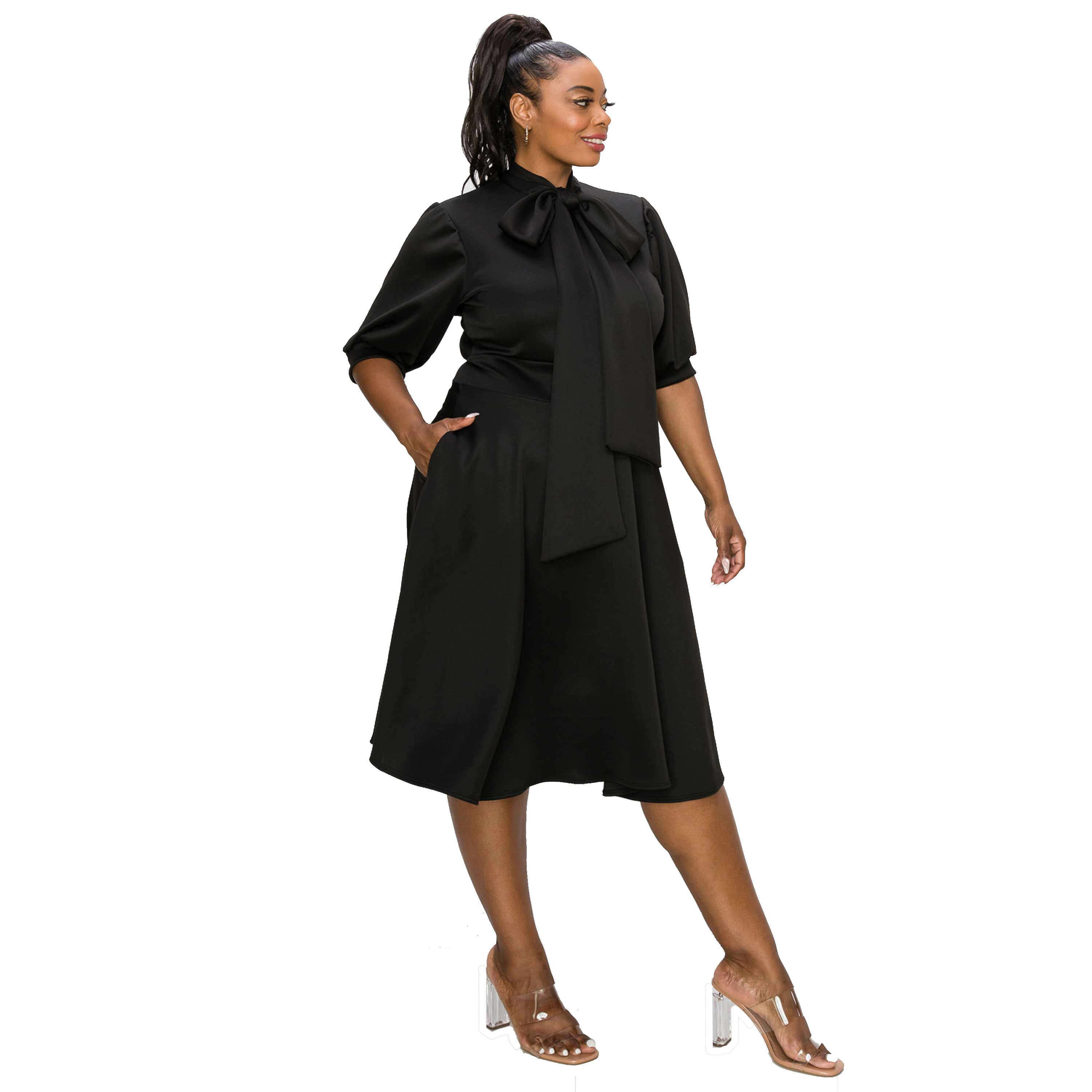 L I V D Women's Plus Carina Donna Fit & Flare Pocket Dress