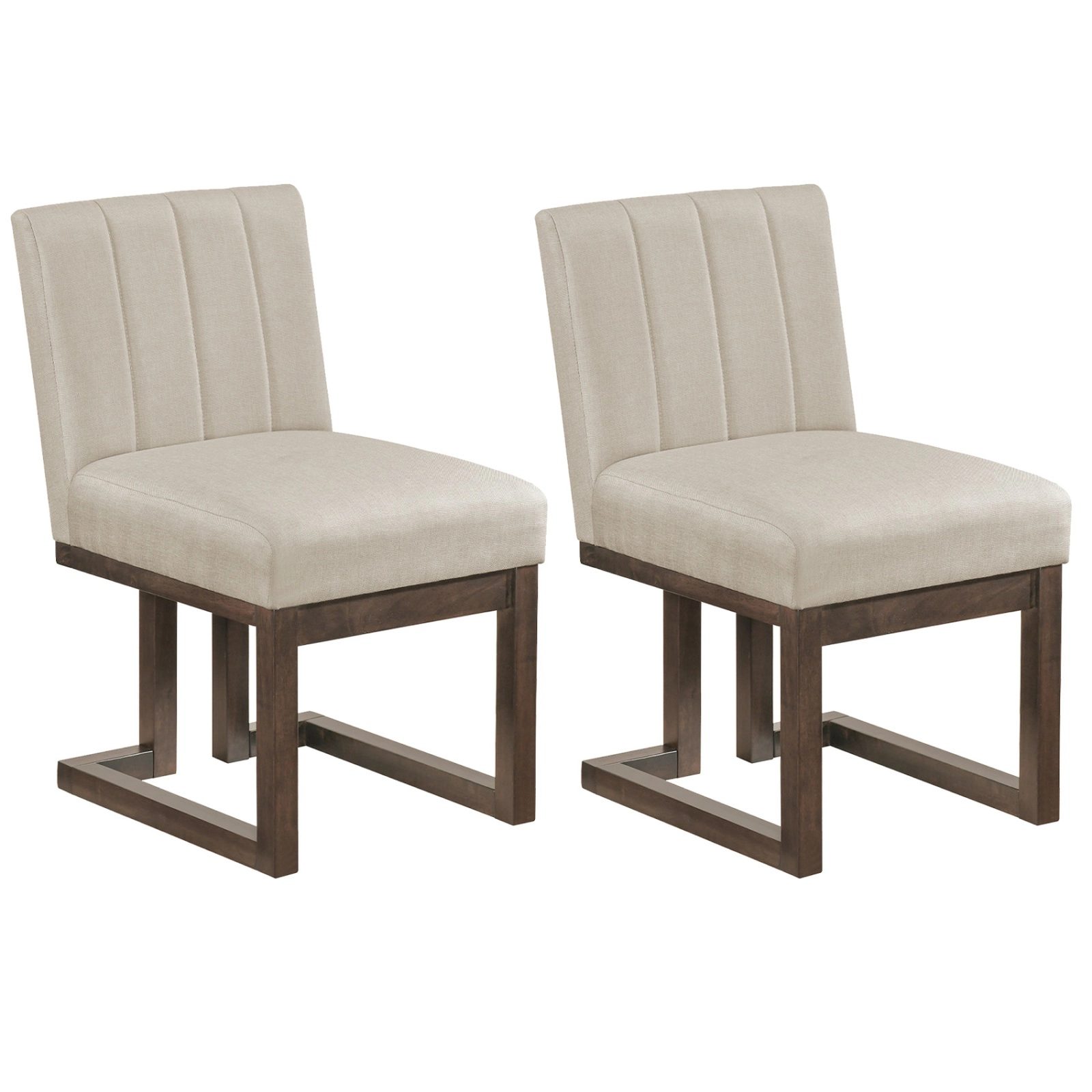 SUGIFT Set of 2 Walnut Farmhouse Dining Chairs, Upholstered, 20-Inch Seat Height