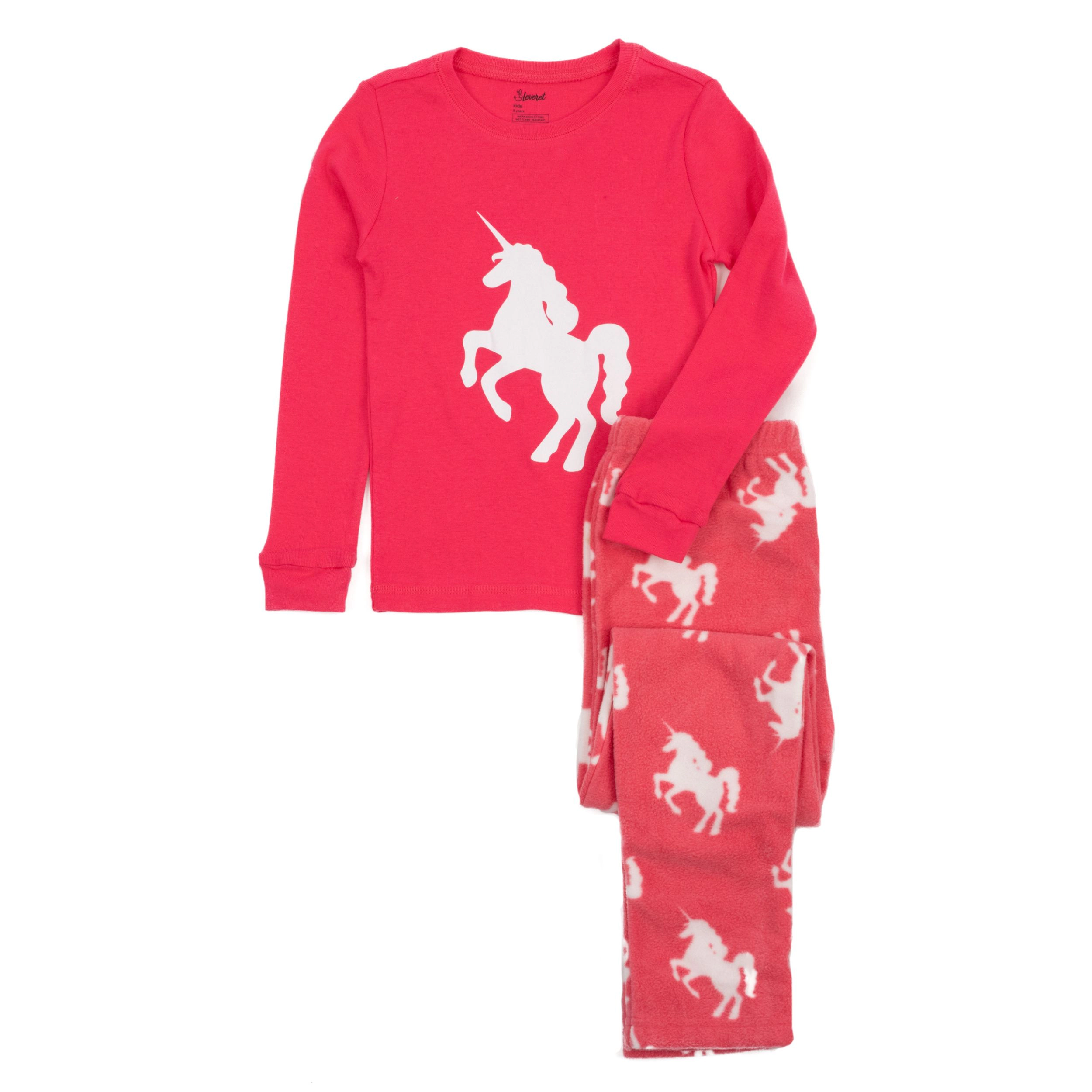 Leveret Toddler/Little/Big Girls Novelty Cotton Top & Fleece Pants Pajama Set