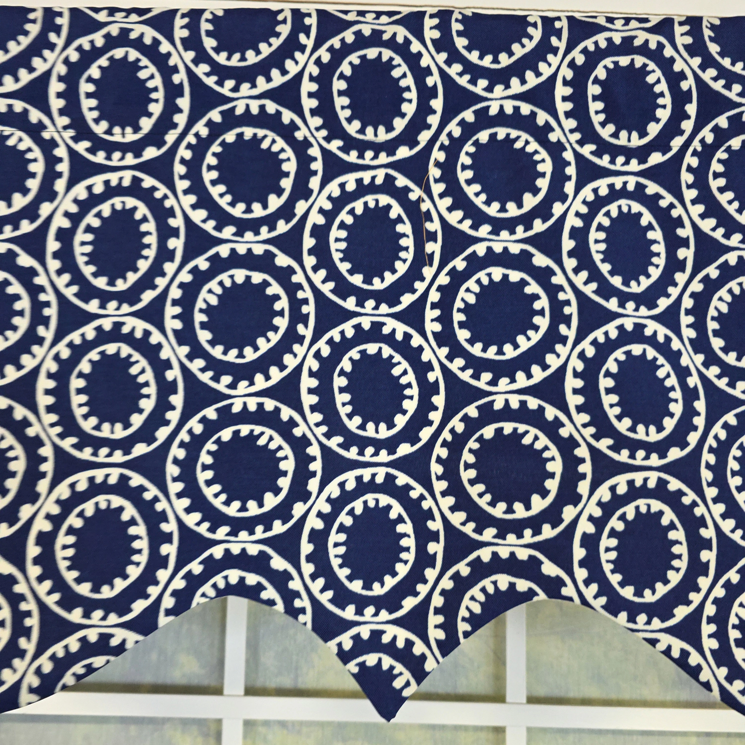 RLF Home 100% Cotton Orbit Regal  Fully lined Windows Rod Pocket Valance 50" x 17"  Navy
