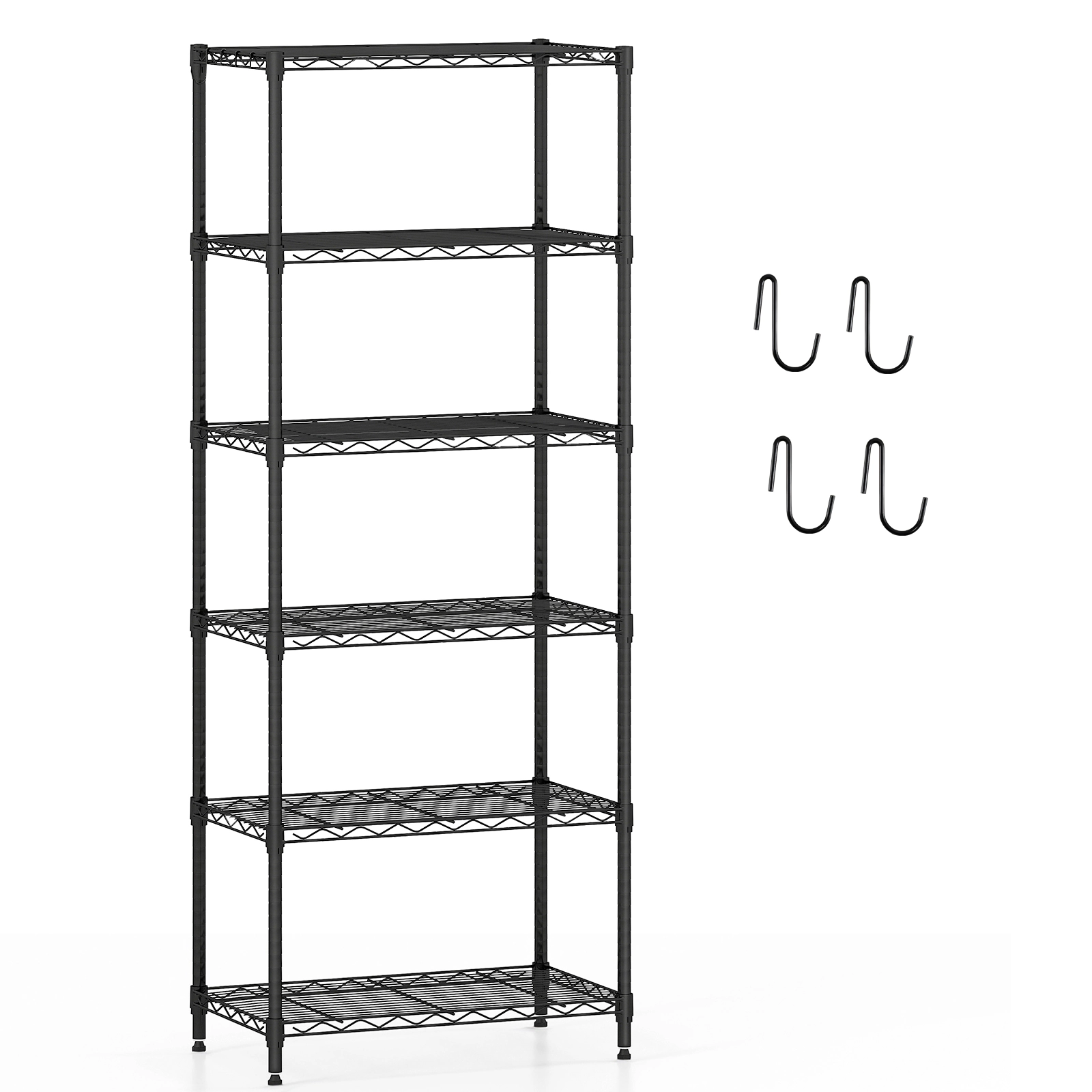 SUGIFT 6-Tier 900-lb Capacity Metal Storage Shelving Unit with V-Shaped Wire Rack and 4 Removable Hooks